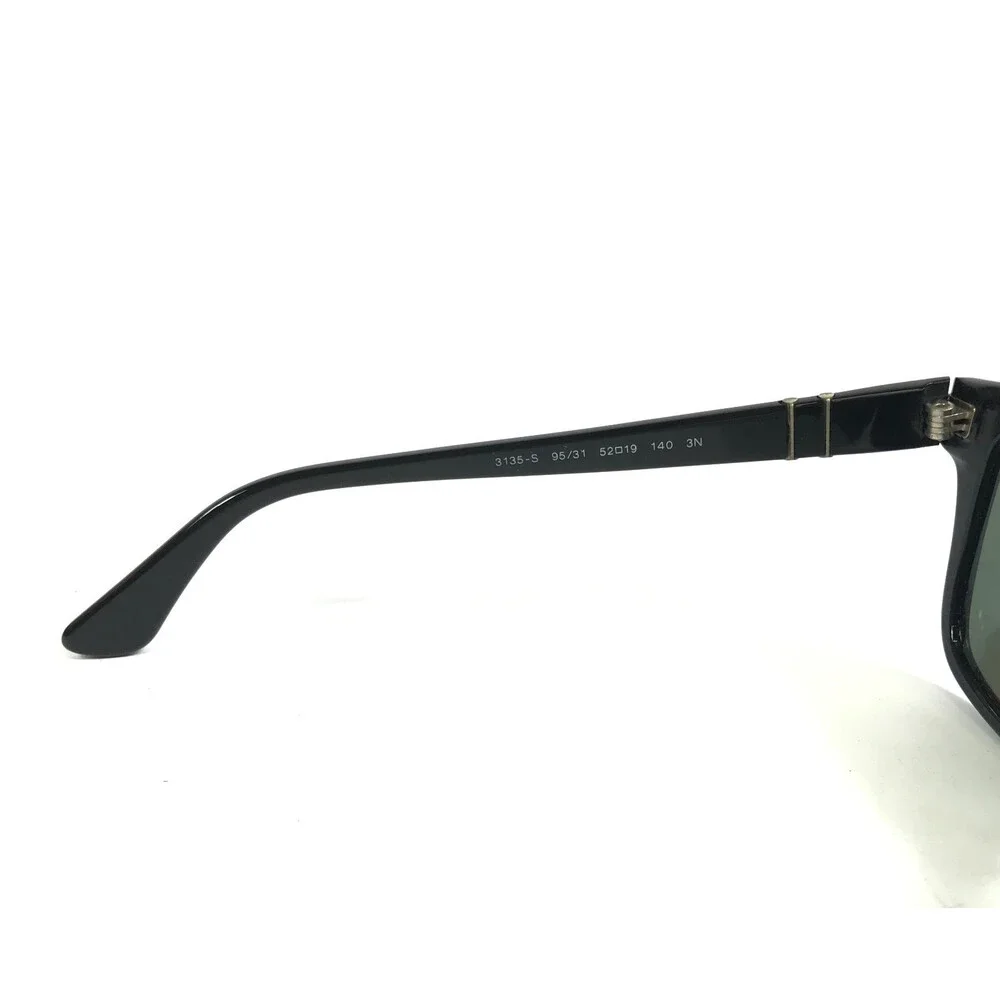 Persol Sunglasses 3135-S 95/31 Shiny Black Silver Square Frames w/ Green Lenses